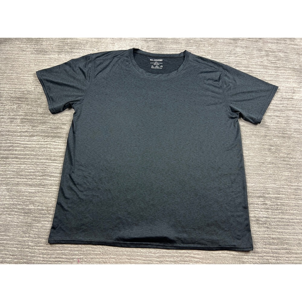 Real Essentials T-Shirt Mens 2XL Charcoal Gray Active Crewneck Heathered Stretch